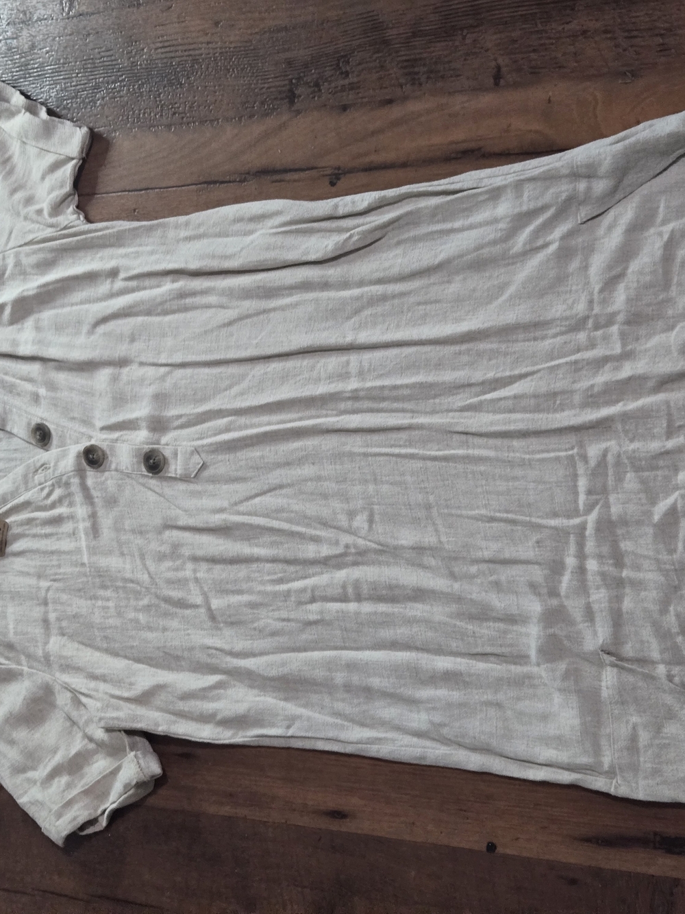 Casual Short-Sleeve Henley Dress in Light Cream
